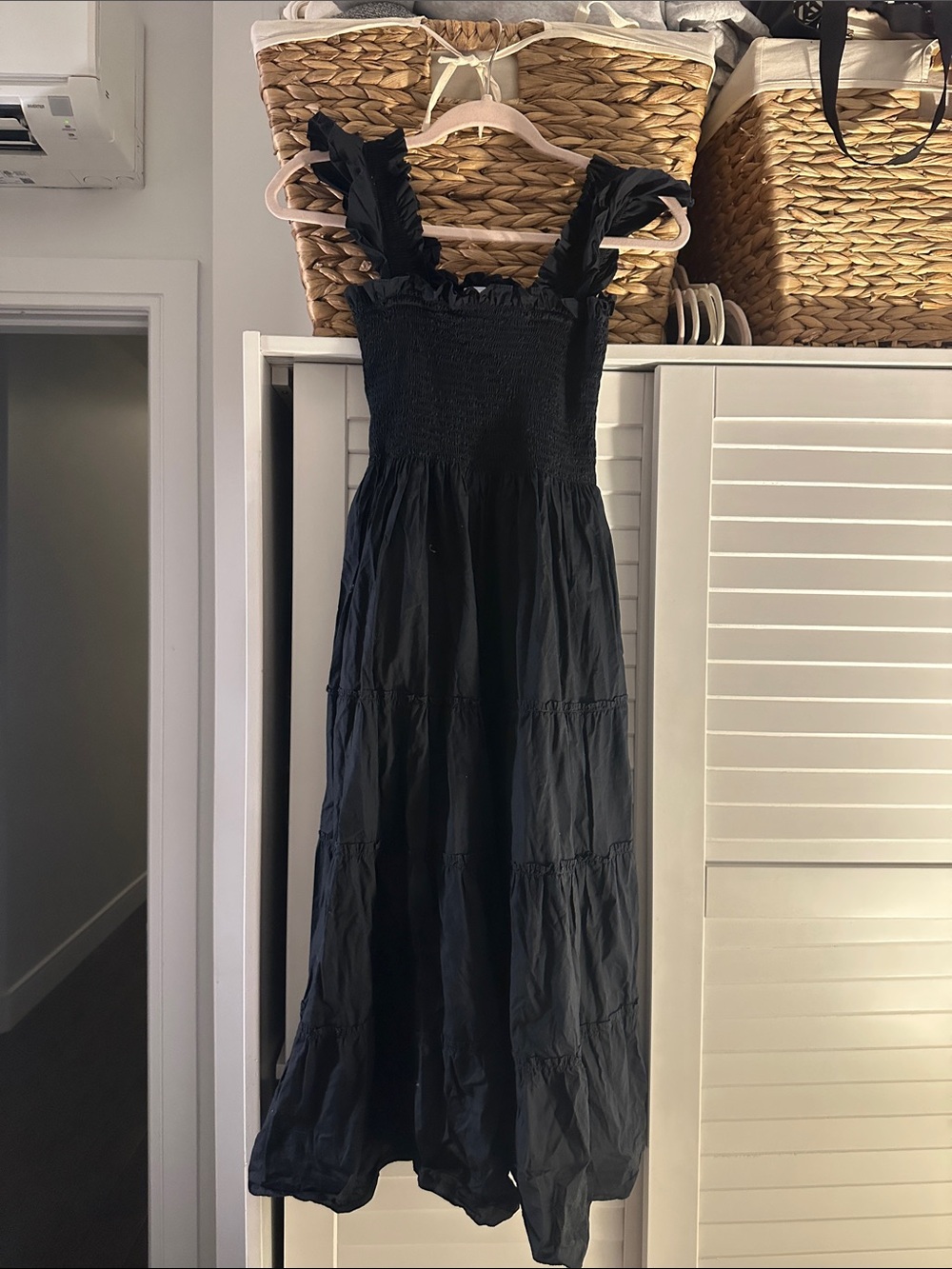 Hill House Black Smocked Maxi Dress with Ruffle Straps